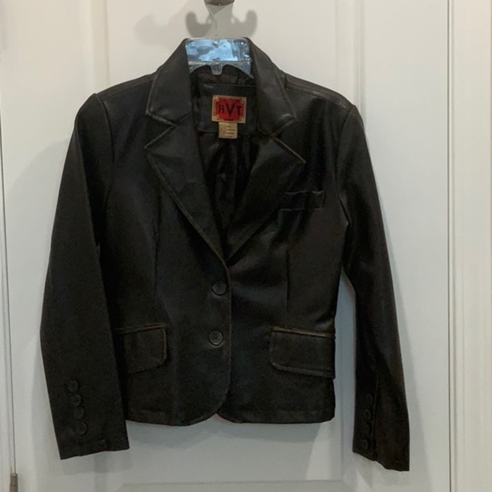 Brown leather inspired a jacket by RVT clothing.  Size Petite Small